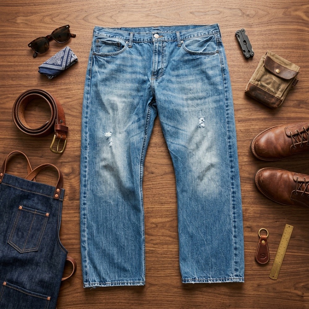 American Eagle Relaxed Straight Jeans Mens 40x30 Medium Wash Distressed Denim